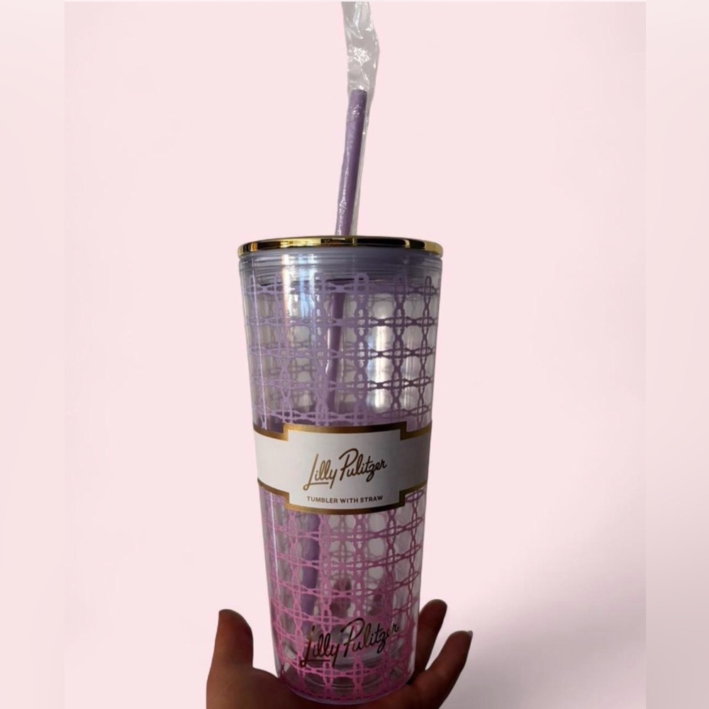 Lilly Pulitzer Lavender & Pink Patterned Insulated Tumbler with Gold Trim